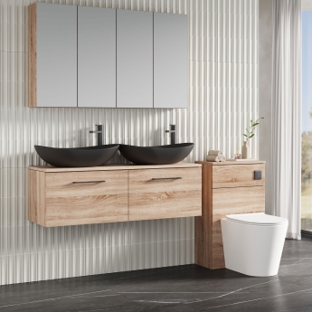 Nuie Arno Wall Hung 2-Drawer Vanity Unit with Worktop 1200mm Wide - Bleached Oak | Product Image
