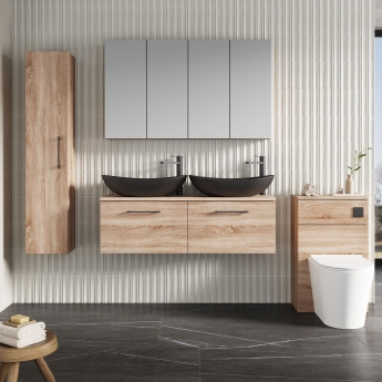 Nuie Arno Wall Hung 2-Drawer Vanity Unit with Worktop 1200mm Wide - Bleached Oak | Product Image