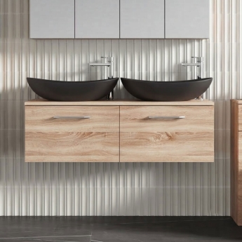 Arno Woodgrain Twin 1200mm 2-Drawer Wall Hung Vanity Unit with Countertop | Product Image