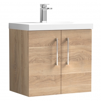 Nuie Arno Wall Hung 2-Door Vanity Unit with Basin-1 600mm Wide - Bleached Oak | Product Image