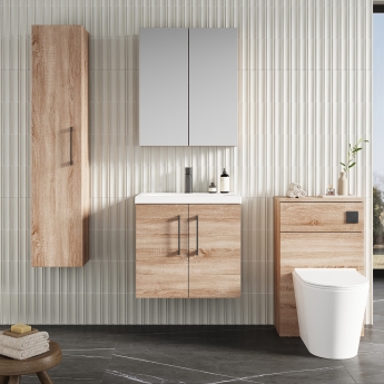 Nuie Arno Wall Hung 2-Door Vanity Unit with Basin-1 600mm Wide - Bleached Oak | Product Image