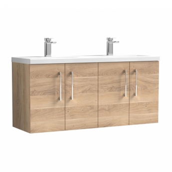 Nuie Arno Wall Hung 4-Door Vanity Unit with Double Ceramic Basin 1200mm Wide - Bleached Oak | Product Image