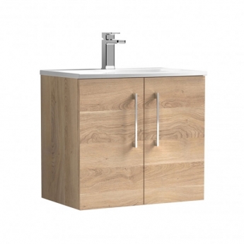 Nuie Arno Wall Hung 2-Door Vanity Unit with Basin-4 600mm Wide - Bleached Oak | Product Image