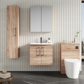Nuie Arno Wall Hung 2-Door Vanity Unit with Basin-4 600mm Wide - Bleached Oak | Product Image