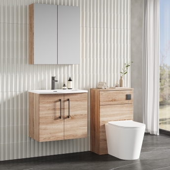Nuie Arno Wall Hung 2-Door Vanity Unit with Basin-4 600mm Wide - Bleached Oak | Product Image