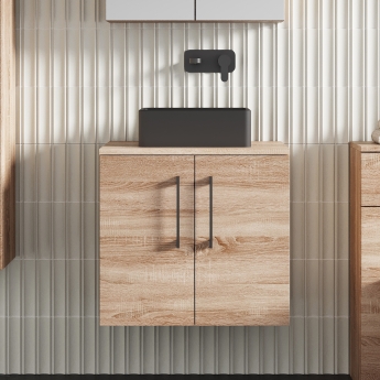 Arno Woodgrain 600mm 2-Door Wall Hung Vanity Unit with Countertop