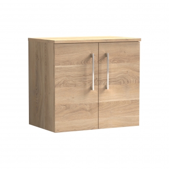 Nuie Arno Wall Hung 2-Door Vanity Unit with Worktop 600mm Wide - Bleached Oak | Product Image