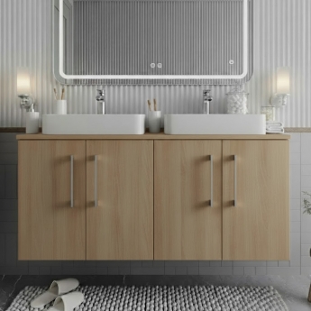 Arno Woodgrain Twin 1200mm 4-Door Wall Hung Vanity Unit with Countertop
