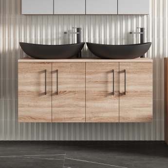 Arno Woodgrain Twin 1200mm 4-Door Wall Hung Vanity Unit with Countertop | Product Image