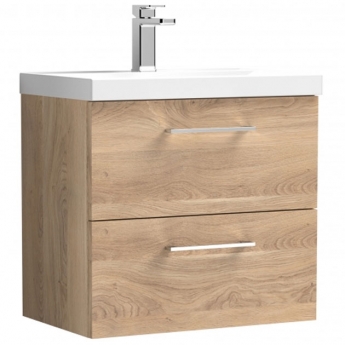 Nuie Arno Wall Hung 2-Drawer Vanity Unit with Basin-1 600mm Wide - Bleached Oak