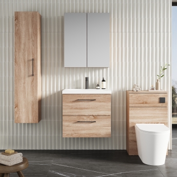 Nuie Arno Wall Hung 2-Drawer Vanity Unit with Basin-1 600mm Wide - Bleached Oak