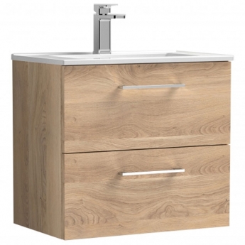 Nuie Arno Wall Hung 2-Drawer Vanity Unit with Basin-2 600mm Wide - Bleached Oak