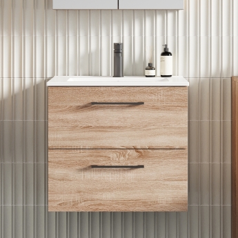 Arno Woodgrain 600mm 2-Drawer Wall Hung Vanity Unit