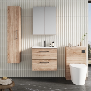 Nuie Arno Wall Hung 2-Drawer Vanity Unit with Basin-2 600mm Wide - Bleached Oak