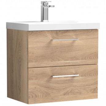 Nuie Arno Wall Hung 2-Drawer Vanity Unit with Basin-3 600mm Wide - Bleached Oak | Product Image