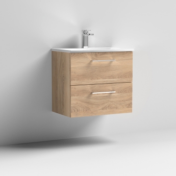 Nuie Arno Wall Hung 2-Drawer Vanity Unit with Basin-4 600mm Wide - Bleached Oak | Product Image