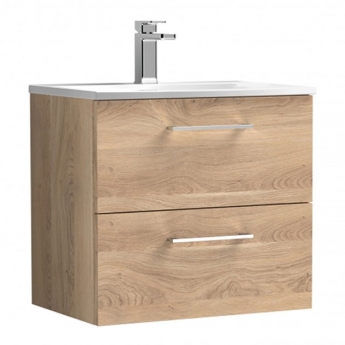 Nuie Arno Wall Hung 2-Drawer Vanity Unit with Basin-4 600mm Wide - Bleached Oak | Product Image