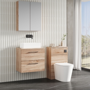Nuie Arno Wall Hung 2-Drawer Vanity Unit with Worktop 600mm Wide - Bleached Oak | Product Image