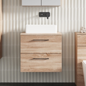 Nuie Arno Wall Hung 2-Drawer Vanity Unit with Worktop 600mm Wide - Bleached Oak | Product Image