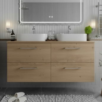 Arno Woodgrain Twin 1200mm 4-Drawer Wall Hung Vanity Unit with Countertop