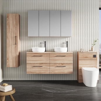 Nuie Arno Wall Hung 4-Drawer Vanity Unit with Worktop 1200mm Wide - Bleached Oak | Product Image