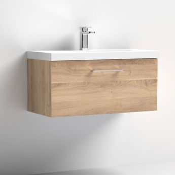 Nuie Arno Wall Hung 1-Drawer Vanity Unit with Basin-1 800mm Wide - Bleached Oak | Product Image