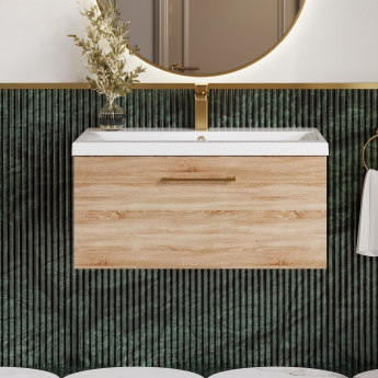 Arno Woodgrain 800mm 1-Drawer Wall Hung Vanity Unit