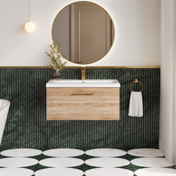 Nuie Arno Wall Hung 1-Drawer Vanity Unit with Basin-1 800mm Wide - Bleached Oak | Product Image