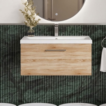 Arno Woodgrain 800mm 1-Drawer Wall Hung Vanity Unit | Product Image