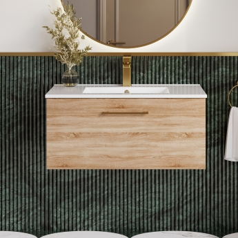 Nuie Arno Wall Hung 1-Drawer Vanity Unit with Basin-2 800mm Wide - Bleached Oak | Product Image