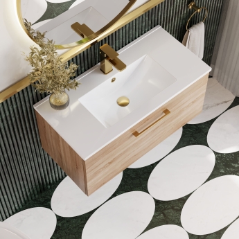 Nuie Arno Wall Hung 1-Drawer Vanity Unit with Basin-2 800mm Wide - Bleached Oak | Product Image