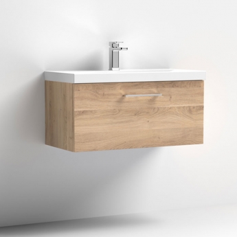 Nuie Arno Wall Hung 1-Drawer Vanity Unit with Basin-3 800mm Wide - Bleached Oak