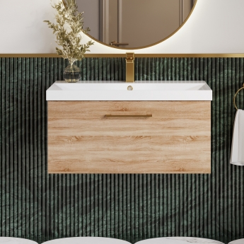 Nuie Arno Wall Hung 1-Drawer Vanity Unit with Basin-3 800mm Wide - Bleached Oak