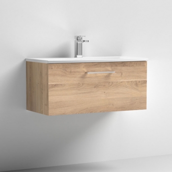 Nuie Arno Wall Hung 1-Drawer Vanity Unit with Basin-4 800mm Wide - Bleached Oak | Product Image