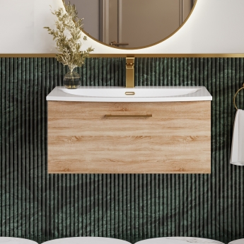 Nuie Arno Wall Hung 1-Drawer Vanity Unit with Basin-4 800mm Wide - Bleached Oak | Product Image