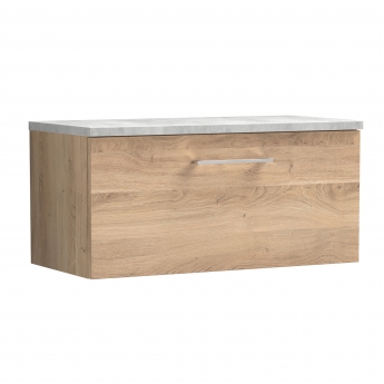 Nuie Arno Wall Hung 1-Drawer Vanity Unit with Bellato Grey Worktop 800mm Wide - Bleached Oak | Product Image