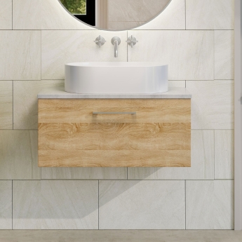 Nuie Arno Wall Hung 1-Drawer Vanity Unit with Bellato Grey Worktop 800mm Wide - Bleached Oak | Product Image
