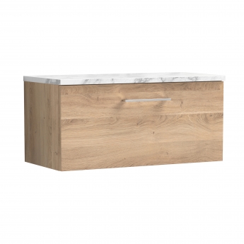Nuie Arno Wall Hung 1-Drawer Vanity Unit with Carrera Marble Worktop 800mm Wide - Bleached Oak | Product Image