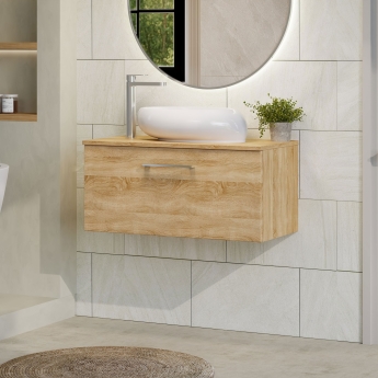 Nuie Arno Wall Hung 1-Drawer Vanity Unit with Worktop 800mm Wide - Bleached Oak | Product Image