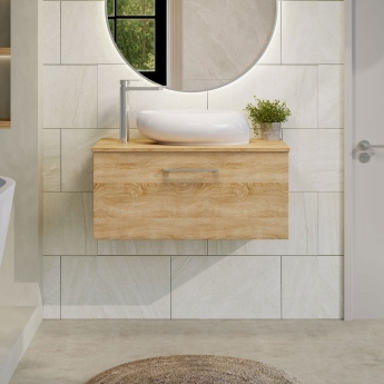 Nuie Arno Wall Hung 1-Drawer Vanity Unit with Worktop 800mm Wide - Bleached Oak | Product Image