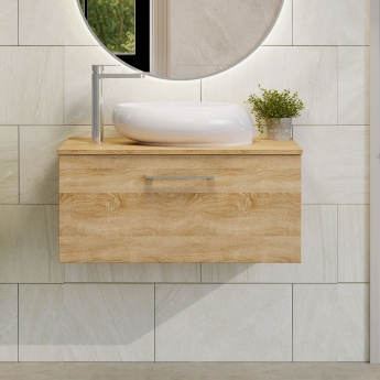 Arno Woodgrain 800mm 1-Drawer Wall Hung Vanity Unit with Countertop | Product Image
