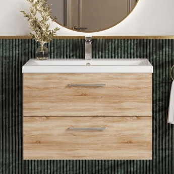 Arno Woodgrain 800mm 2-Drawer Wall Hung Vanity Unit | Product Image