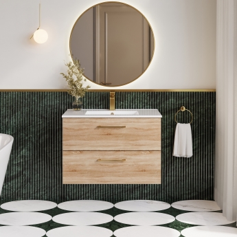 Nuie Arno Wall Hung 2-Drawer Vanity Unit with Basin-2 800mm Wide - Bleached Oak | Product Image