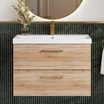 Nuie Arno Wall Hung 2-Drawer Vanity Unit with Basin-3 800mm Wide - Bleached Oak | Product Image