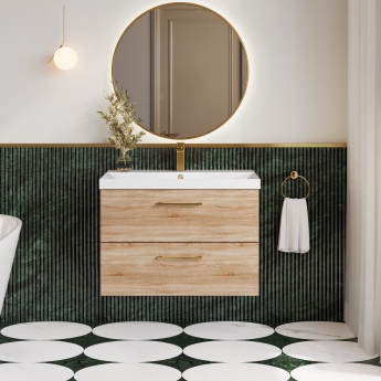 Nuie Arno Wall Hung 2-Drawer Vanity Unit with Basin-3 800mm Wide - Bleached Oak | Product Image