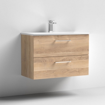 Nuie Arno Wall Hung 2-Drawer Vanity Unit with Basin-4 800mm Wide - Bleached Oak | Product Image