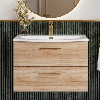 Nuie Arno Wall Hung 2-Drawer Vanity Unit with Basin-4 800mm Wide - Bleached Oak | Product Image