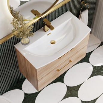 Nuie Arno Wall Hung 2-Drawer Vanity Unit with Basin-4 800mm Wide - Bleached Oak | Product Image