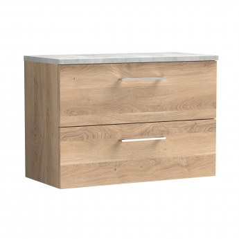 Nuie Arno Wall Hung 2-Drawer Vanity Unit with Bellato Grey Worktop 800mm Wide - Bleached Oak | Product Image