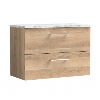 Nuie Arno Wall Hung 2-Drawer Vanity Unit with Carrera Marble Worktop 800mm Wide - Bleached Oak | Product Image